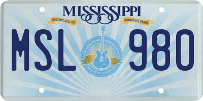 MS license plate MSL980