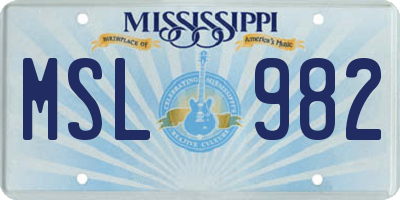 MS license plate MSL982