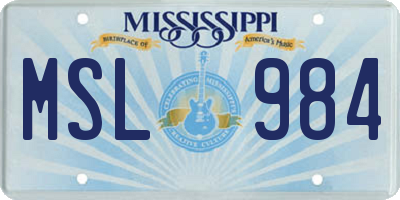 MS license plate MSL984