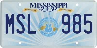 MS license plate MSL985