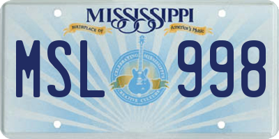 MS license plate MSL998