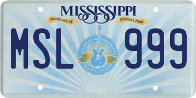 MS license plate MSL999