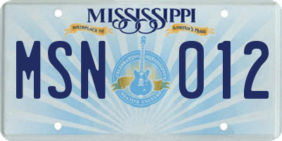 MS license plate MSN012