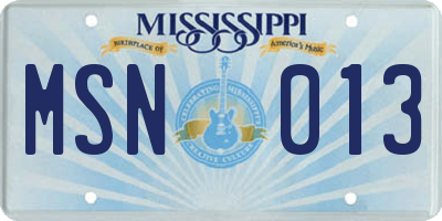 MS license plate MSN013