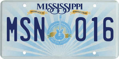 MS license plate MSN016