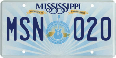 MS license plate MSN020