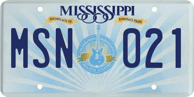 MS license plate MSN021