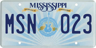 MS license plate MSN023