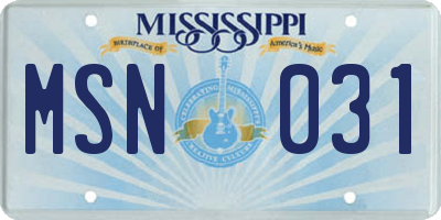 MS license plate MSN031