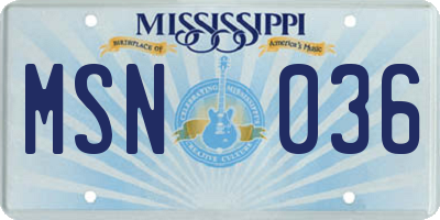 MS license plate MSN036