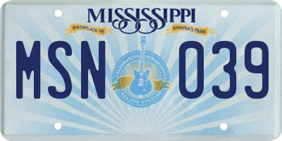 MS license plate MSN039