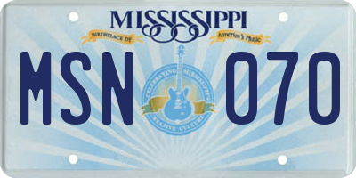 MS license plate MSN070
