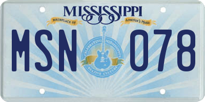 MS license plate MSN078