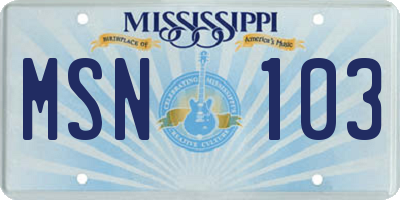MS license plate MSN103