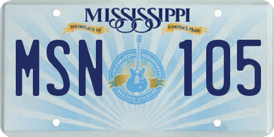 MS license plate MSN105