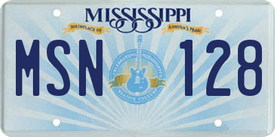 MS license plate MSN128