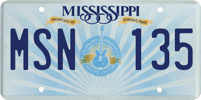 MS license plate MSN135