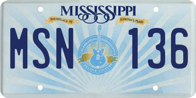 MS license plate MSN136