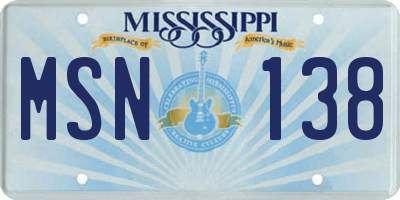 MS license plate MSN138