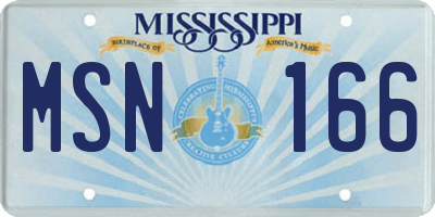 MS license plate MSN166