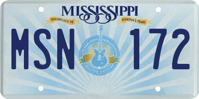 MS license plate MSN172