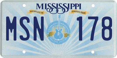 MS license plate MSN178