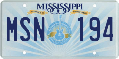 MS license plate MSN194