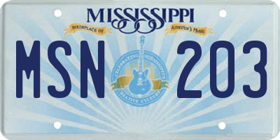 MS license plate MSN203