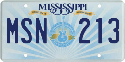 MS license plate MSN213