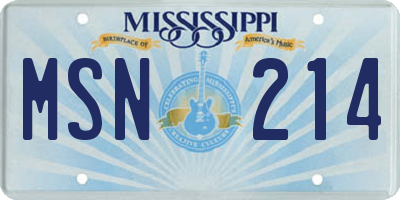 MS license plate MSN214