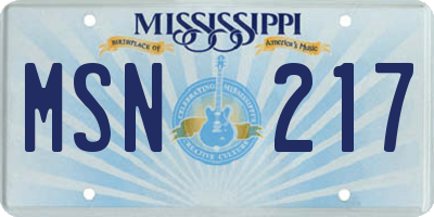 MS license plate MSN217