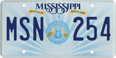 MS license plate MSN254
