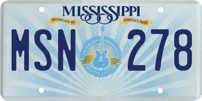 MS license plate MSN278