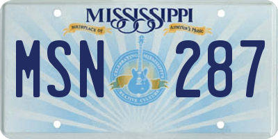 MS license plate MSN287