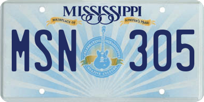 MS license plate MSN305
