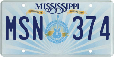 MS license plate MSN374