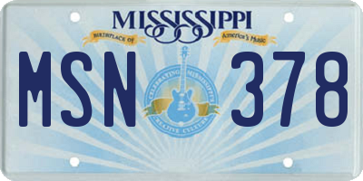 MS license plate MSN378