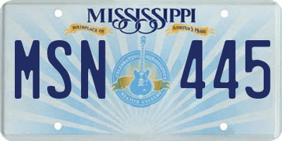 MS license plate MSN445
