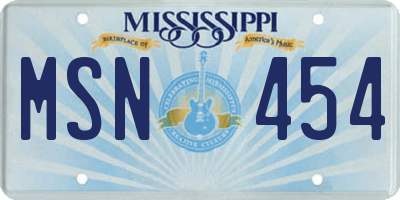 MS license plate MSN454