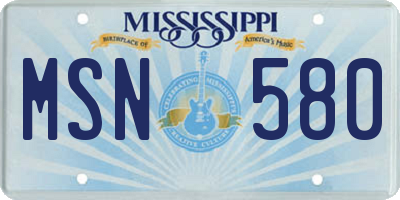 MS license plate MSN580