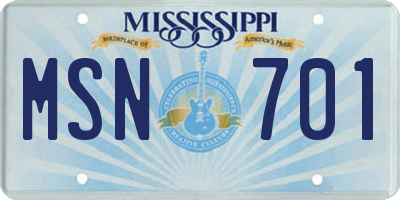 MS license plate MSN701