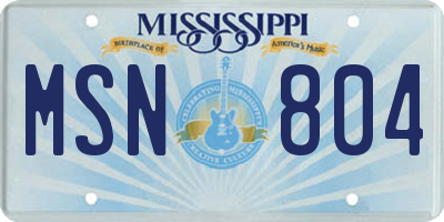 MS license plate MSN804