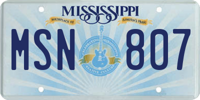 MS license plate MSN807