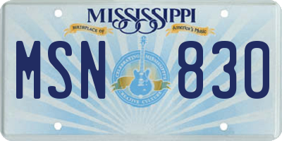 MS license plate MSN830