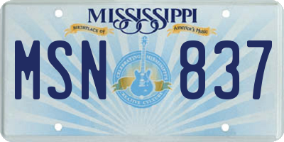 MS license plate MSN837