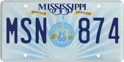 MS license plate MSN874