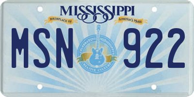 MS license plate MSN922