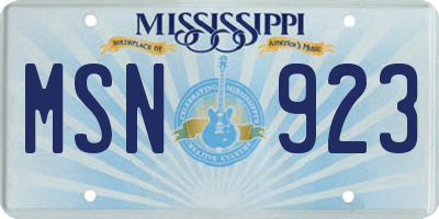 MS license plate MSN923