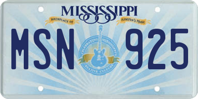MS license plate MSN925
