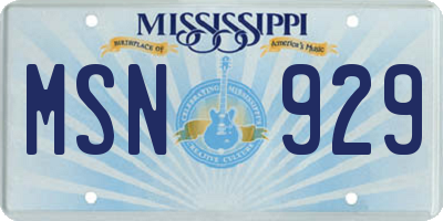 MS license plate MSN929